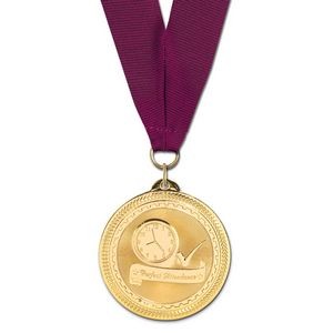 2" Perfect Attendance Brite Laser Medal w/ Grosgrain Neck Ribbon