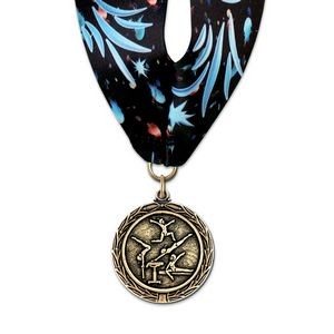 1-1/2" Female Gymnastic Cast MX Medal w/ Stock Millennium Neck Ribbon