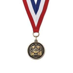 1 1/8" Lamp of Learning Cast CX Medal w/ Red/White/Blue or Year Grosgrain Neck Ribbon