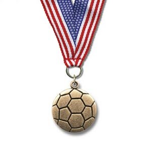 1 1/8" Soccer Ball Cast CX Medal w/ Grosgrain Neck Ribbon