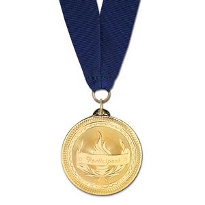 2" Participant Brite Laser Medal w/ Grosgrain Neck Ribbon