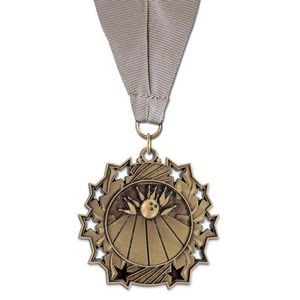2 1/4" Bowling TS Medal w/ Grosgrain Neck Ribbon