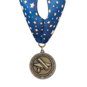 1-1/2" Graduation Cast MX Medal w/ Stock Millennium Neck Ribbon