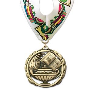 2 3/8" Lamp of Learning ES Medal w/ Stock Millennium Neck Ribbon