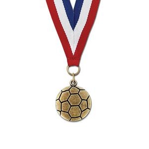 1 1/8" Soccer Cast CX Medal w/ Red/White/Blue or Year Grosgrain Neck Ribbon
