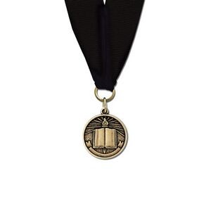1 1/8" Open Book Cast CX Medal w/ Grosgrain Neck Ribbon
