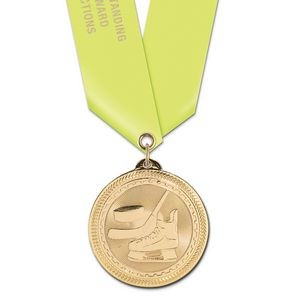 2" Hockey Brite Laser Medal w/ Satin Neck Ribbon