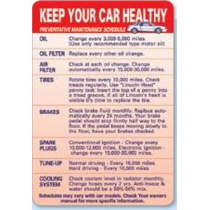 Laminated 2-Color Vertical Car Maintenance Tips Information Panel Wallet Card