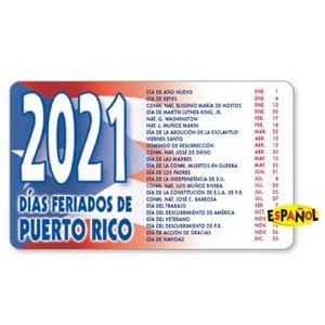 Laminated 2-Color Horizontal 2022 Important Puerto Rico Holidays Information Panel Wallet Card