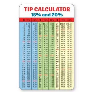 Tip Calculator Info Panel w/Full-Color Laminated Calendar Card