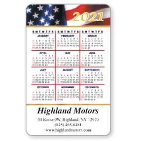 Full Color Laminated Vertical Calendar Wallet Card (US Flag)