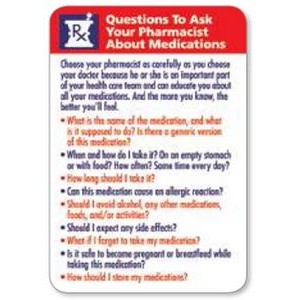 Laminated 2-Color Questions To Ask Your Pharmacist Information Panel Wallet Card