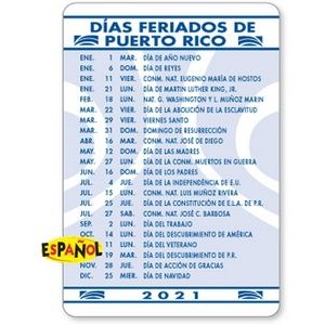 Laminated 2-Color Vertical Puerto Rico 2022 Holidays Information Panel Wallet Card