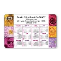 Full Color Laminated Horizontal Calendar Wallet Card (Floral)