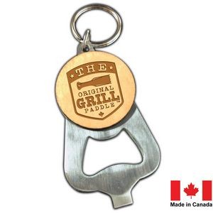 Wood Logo Bottle Opener Key Chain with Tab Lifter - Antique Gunmetal - up to 2.5"