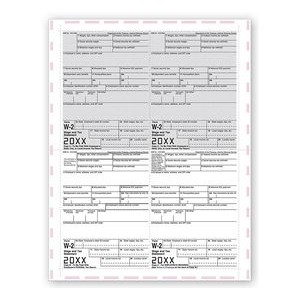 W-2 Tax Forms, 11" 4-Up Laser, Pressure Seal