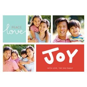 Peace Love Joy Flat 3-Photo Christmas Cards
