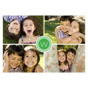 Four Photos & Initial in Green Holiday Photo Cards