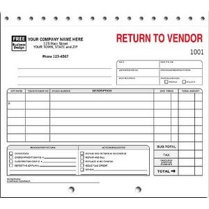 Return to Vendor Form Set (3 Part)