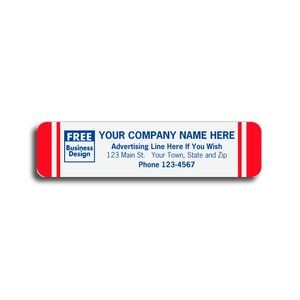 White Padded Advertising Labels w/ Red Stripe