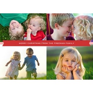 Four Photos w/Red Banner Christmas Photo Cards