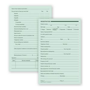 Dental Registration Forms, Two - Sided, Green Ledger