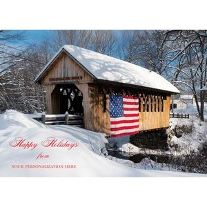 Patriotic Covered Bridge Winter Snow Scene Cards