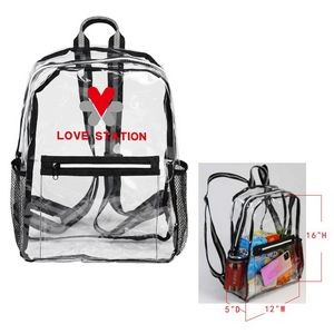 Zippered clear backpack with front zippered pocket (16"H x 12"W x 5"D)