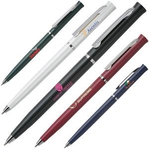 Ultra Slim Plastic Twist Action Ballpoint Pen w/ Stainless Steel Tip & Clip