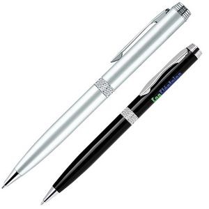 Aluminum Constructed Ballpoint Pen w/ Diamond Cut Middle Ring & Chrome Accent