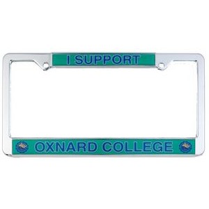 Chrome Plated Metal Signature Dome License Plate Frame w/Metal White Reflective Material