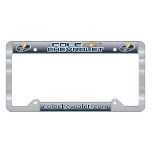 Chrome Plated Metal Signature Laminate License Plate Frame w/Metal White Reflective Material