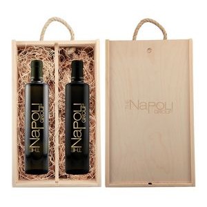 Laser-Engraved Wood Box w/Custom Etched Balsamic Vinegar + Olive Oil w/Color Fill