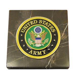 Chocolate Brown Marble Paper Weight w/Medallion Recess (4"x5/8"x4")