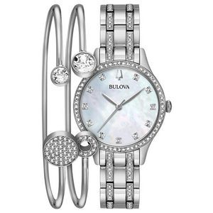 Bulova® Ladies Crystal Watch & Bangle Pair Box Gift Set