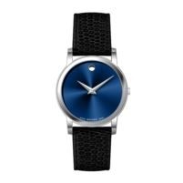 Movado Gents' Classic Museum Watch W/Blue Dial & Black Leather Strap