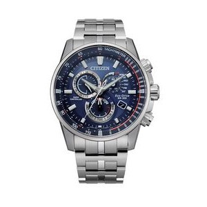 Citizen® Men's Atomic Silver-Tone Eco-Drive Watch w/Blue Dial