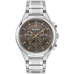 Bulova® Men's Curv Stainless Steel Watch w/Grey Dial