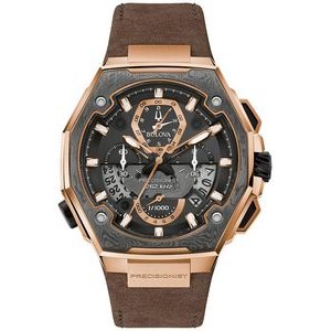 Bulova® Men's Precisionist Gray Damascus Steel Watch w/Leather Strap