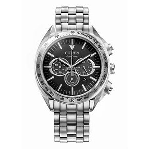 Citizen® Men's Carson Stainless Steel Bracelet Watch w/Black Dial