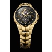 Seiko Men's Solar Perpetual Chronograph Watch w/Gold Case & Black Dial