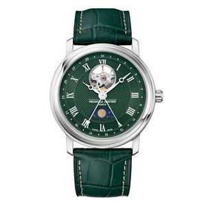 Frederique Constant® Classics Heartbeat Moonphase Automatic Leather Strap Watch w/Green Dial