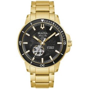 Bulova® Men's Marine Star Series C Gold Tone Watch w/Black Dial