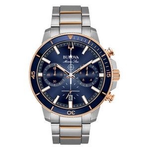 Bulova® Men's Marine Two Tone Rose Gold Watch w/Blue Dial