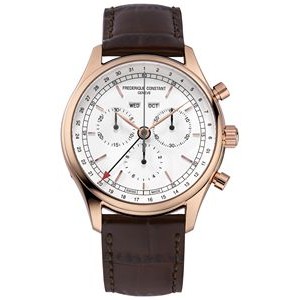 Frederique Constant® Men's Quartz Leather Strap Watch w/White Dial