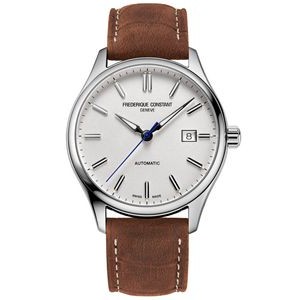 Frederique Constant® Men's Classic Automatic Brown Leather Strap Watch w/White Dial