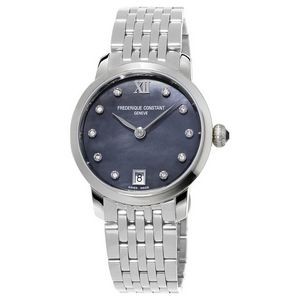 Frederique Constant® Ladies FC Slimline Quartz Silver-Tone Stainless Steel Watch w/Black Dial