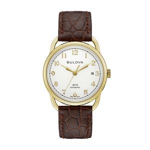 Joseph Bulova® Men's Classic Commodore Watch w/Ivory White Dial & Brown Strap