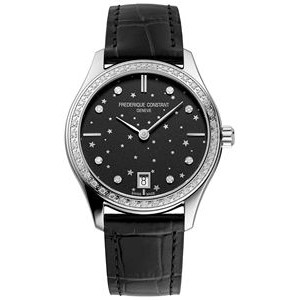 Frederique Constant® Ladies Quartz Leather Strap Watch w/Black Dial