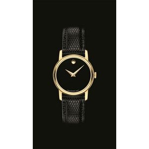 Movado Ladies' Classic Museum Gold-Tone Watch w/Black Dial & Strap
